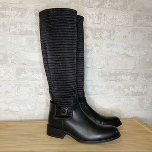 Aquatalia | Upswing Woven Effect Black Italian Leather Riding Knee Boots